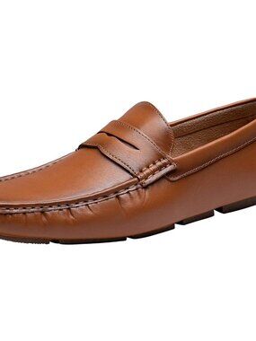 Men's Brown 100% Synthetic Casual Soft Penny Loafers Slip On Boat Loafers Shoes